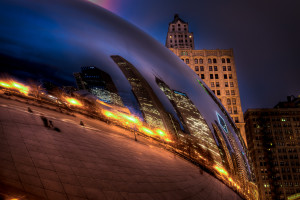 The Bean in Millenium Park, Chicago must be one of the best examples of urban sculpture anywhere in the US. It's spectacular during the day but the warped reflections of the city skyline on its mirrored surface at night are truly spectacular.