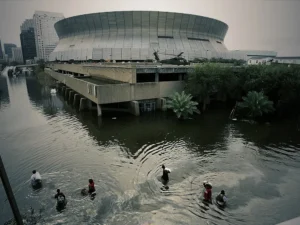 The Superdome in the aftermath of Hurricane Katrina