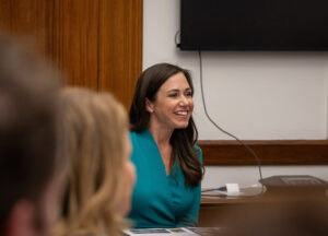 US Senator, Katie Britt, meets with constituents inside her office.