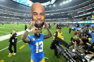 A photo of a Charger's football player on the field